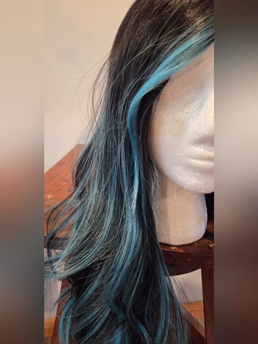 Blue-Black Long Wavy Women's Synthetic Wig